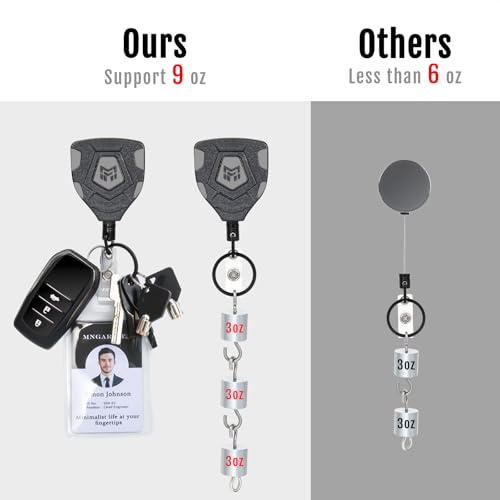 MNGARISTA Heavy Duty Retractable Badge Reel, 8 oz 31.5'' Keychain, 2 Pack | heavy duty badge reel, 8 oz pull force, 31.5'' retractable keychain, reinforced PC housing, durable steel wire cord