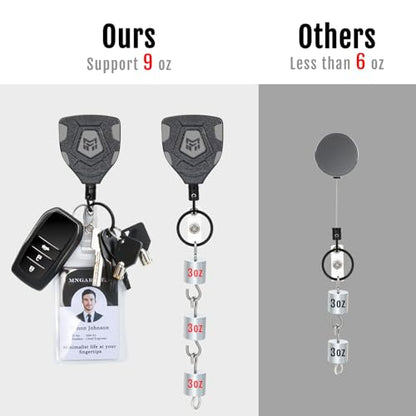 MNGARISTA Heavy Duty Retractable Badge Reel, 8 oz 31.5'' Keychain, 2 Pack | heavy duty badge reel, 8 oz pull force, 31.5'' retractable keychain, reinforced PC housing, durable steel wire cord