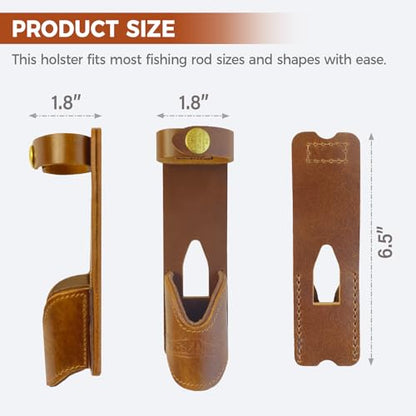 Brown Leather Fishing Rod Holster | Single Slot Belt Mount Carrier for Surf Fishing & Wading | Hands-Free Compatible with Fly Reels and Spinning Reels - color: Dark Brown
