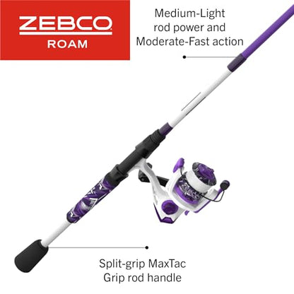 Zebco Roam Spinning Reel and Fishing Rod Combo, Fiberglass Rod, Split ComfortGrip Handle, Soft-Touch Handle Knob, Reversible Retrievee - color: Prism Purple, size: 6-Foot, Size 20 Reel