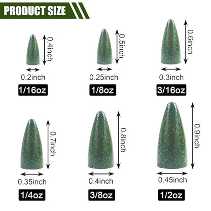 30Pcs Bullet Fishing Worm Slip Sinkers Weights - Texas Rig and Carolina Rig Weights for Bass Fishing Size 1/2oz 3/8oz 1/4oz 3/16oz 1/8oz 1/16oz - size: 30pcs 1/4oz