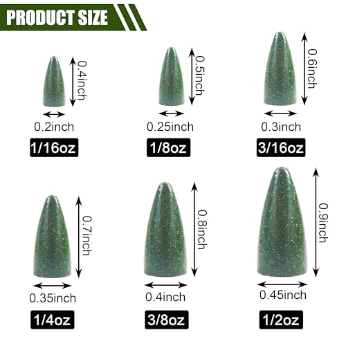 30Pcs Bullet Fishing Worm Slip Sinkers Weights - Texas Rig and Carolina Rig Weights for Bass Fishing Size 1/2oz 3/8oz 1/4oz 3/16oz 1/8oz 1/16oz - size: 30pcs 3/16oz