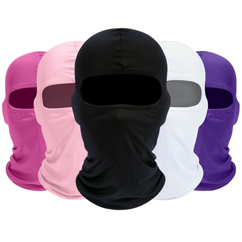 ROXUN Balaclava Ski Mask, 5 Pack Neck Gaiter Motorcycle Summer Cooling | UV Protection Shiesty, Windproof Scarf for Men/Women, Face Mask, Versatile Use - color: Black+white+pink+light Pink+purple