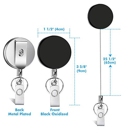 Selizo 4 Pieces Retractable Badge Holder ID Badge Holder Heavy Duty Badge Reel with Keychain Ring Clip for ID Key Card Badge - color: Black