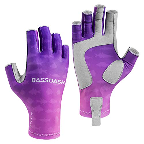 Bassdash ALTIMATE UPF 50+ Women’s Fishing Gloves UV Sun Protection Fingerless Gloves for Kayaking Paddling Hiking Cycling Driving Shooting Training - color: Gradient Purple, size: Small