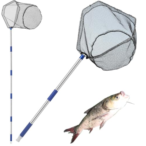 Fishing Net with Handle, with 85" Adjustable Extra Long Handle Fishing Net- Landing Net for Steelhead, Salmon, Bass & More Ideal for Kayak/Fly/Catfish Trout Fishing, Fishing Gear Gifts for Men