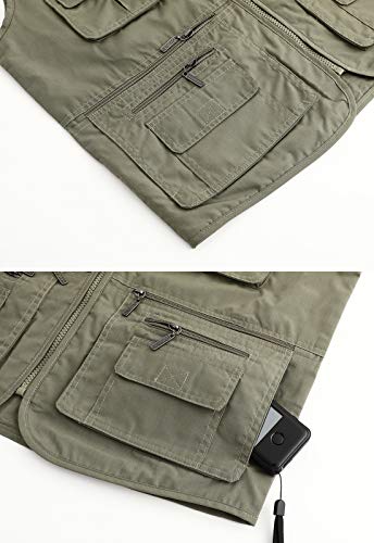 Spanye Mens Fishing Vest Multi Pocket Vests Safari Travel Photo Work Jacket Alive Outerwear - color: Army Green, size: Medium