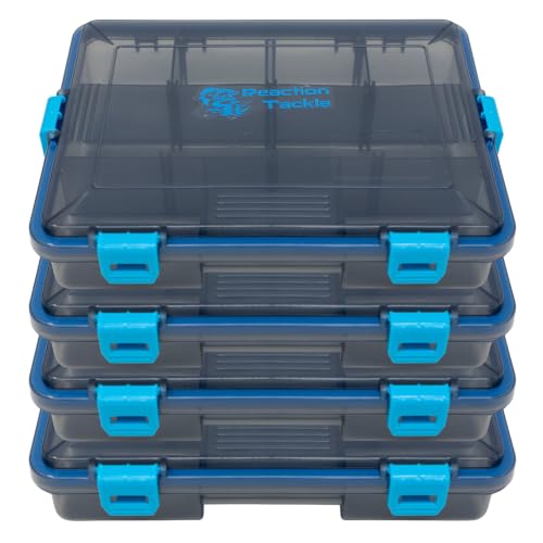 Reaction Tackle Standard Tackle Trays, Plastic Tackle Box Organizers with Four Secure Latches, Removable Dividers and Semi Transparent Lid for Fishing Storage - 3500 (4-Pack) - size: 3500 (4-Pack)