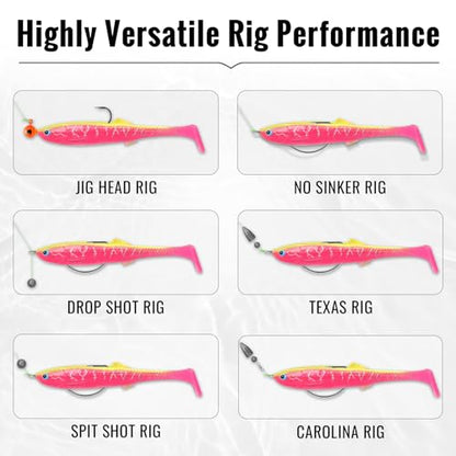TRUSCEND Shadtale Easy Catch Soft Fishing Lures with BKK Hooks - Trembly Sinking and Vibrating Swim for More Bites, Pre-Rigged Swimbaits for Bass, Trout, Crappie, Walleye, Freshwater Saltwater Fishing - color: F-2.5",0.08oz,12pcs