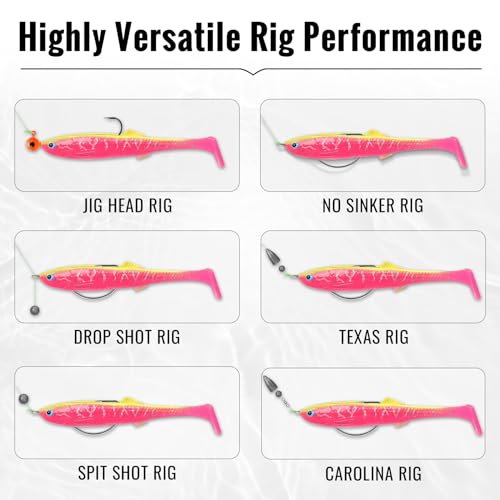 TRUSCEND Shadtale Easy Catch Soft Fishing Lures with BKK Hooks - Trembly Sinking and Vibrating Swim for More Bites, Pre-Rigged Swimbaits for Bass, Trout, Crappie, Walleye, Freshwater Saltwater Fishing - color: F-2.5",0.08oz,12pcs