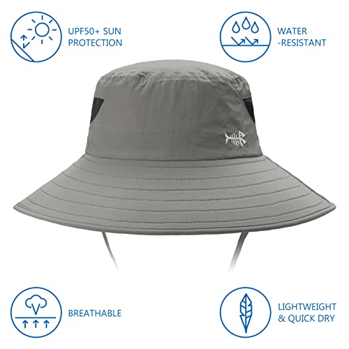 BASSDASH UPF 50+ Breathable Sun Hat with Removable Face Cover and Neck Flap Wide Brim Bucket Hat for Fishing Hiking Men Women - color: Light Grey
