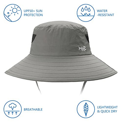 BASSDASH UPF 50+ Breathable Sun Hat with Removable Face Cover and Neck Flap Wide Brim Bucket Hat for Fishing Hiking Men Women - color: Light Grey