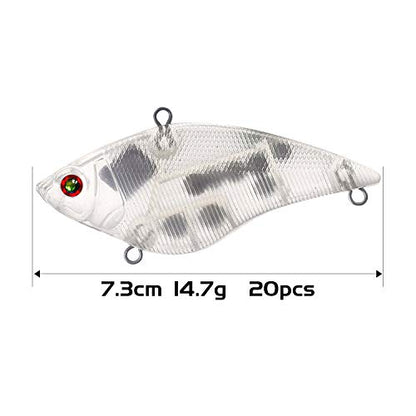 20pcs Lures Blank,Unpainted Fishing Lures Blank Minnow Crankbaits Hard Bait Bodies Set 7.3cm 14.7g