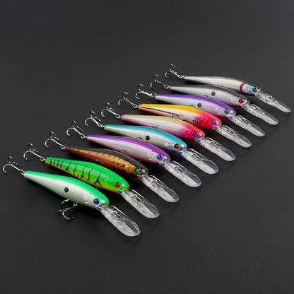 OROOTL Minnow Jerkbait Fishing Lures, 10pcs Deep Diving Jerk Baits Kit Saltwater Trolling Lures Lifelike Swimbaits Hard Lure for Bass Trout Walleye Bluefish Saltwater Freshwater