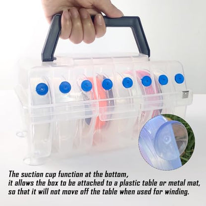 Aventik Clear Fishing Line Organizer Built-in Cutter & Silicone Holes 6C/8C Clear Tangle Free Spool Storage Box for Fishing Line Management - color: 8 Compartments