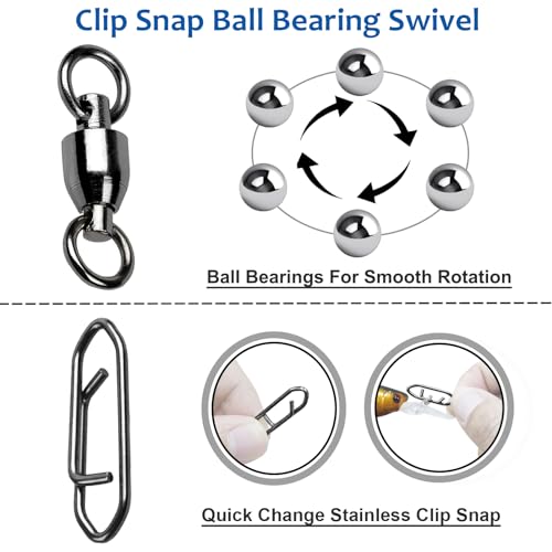 AMYSPORTS High Strength Snap Swivels Stainless Bearing Rolling Fishing Swivel Freshwater Snap Swivels Fishing Clip Steel Black Nickel - size: Size 0+S (45lb) 50 pcs