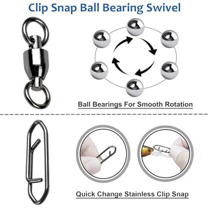 AMYSPORTS High Strength Snap Swivels Stainless Bearing Rolling Fishing Swivel Freshwater Snap Swivels Fishing Clip Steel Black Nickel - size: Size 4+L (100lb) 25 pcs
