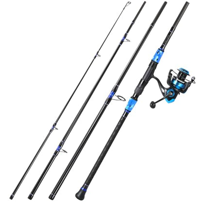 Sougayilang Surf Fishing Rod and Reel Combo, 4 Piece MH/H Saltwater Fishing Combo with 5000 Size Spinning Reel(12'/15') - color: blue, size: 10ft-Spinning-4Pc-Heavy