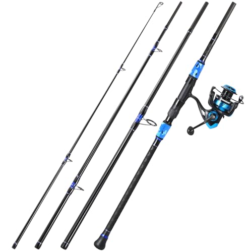 Sougayilang Surf Fishing Rod and Reel Combo, 4 Piece MH/H Saltwater Fishing Combo with 5000 Size Spinning Reel(12'/15') - color: gray, size: 11ft-Spinning-4Pc-Heavy