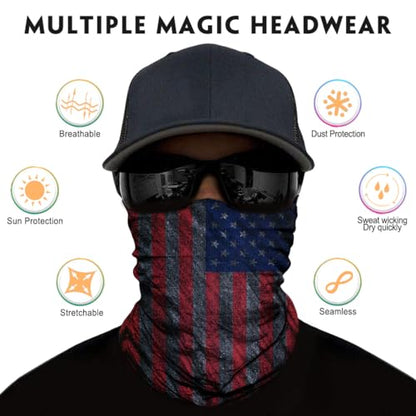 Neck Gaiter for Men Women Headwear Bandana Head Wrap Face Scarf Mask Cover Warmer Balaclava-Seamless & Versatile - color: B-red-black-flag