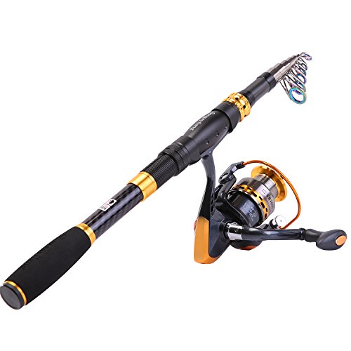 Sougayilang Fishing Rod Reel Combos Carbon Fiber Telescopic Fishing pole with Spinning Reel for Travel Saltwater Freshwater Fishing - color: Only Fishing Rod and Reel, size: 5.91 ft