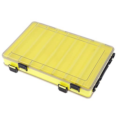 Double Sided 14 Compartments Fishing Tackle Boxes Fishing Lure Box Organizer, Fishing Bait Tackle Storage Case, Container Box for Jewelry Beads Earring Hook (Yellow) - color: Yellow