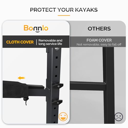 Bonnlo Kayak Storage Rack, Adjustable Heavy Duty Kayak Rack for Kayaks Paddle Boards, Kayak Paddle Holder for Garage, Spacesaver, Gentle on Padding, Boat Organizer - style: 3 Kayaks, Free Standing