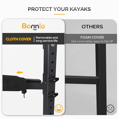 Bonnlo Kayak Storage Rack, Adjustable Heavy Duty Kayak Rack for Kayaks Paddle Boards, Kayak Paddle Holder for Garage, Spacesaver, Gentle on Padding, Boat Organizer - style: 3 Kayaks, Free Standing(Londger Arms)