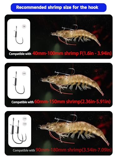 15/40 Packs Live Shrimp Hooks Saltwater Fishing Hooks - High Carbon Steel Barbed 4 Sizes Non-Piercing for Catfish Bass Multi-Environment - color: Small set (2/0*15pcs)
