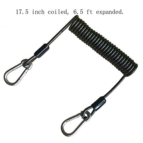Retractable Tool Lanyard, Fishing Coiled Lanyard, Stainless Steel Inside Heavy Duty Fishing Safety Rope Extension Cord Tether, for Deep Sea Fishing Tools Rod Kayak Paddles, with Carabiner -2Pcs