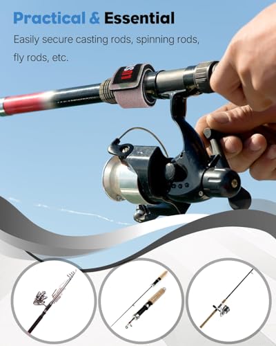 Pawfly 12 Pcs Fishing Rod Straps, 6 Colors, Hook and Loop Pole Straps, Stretchy Neoprene Fishing Rods Ties Rod Wraps, Pole Belts for Casting Rods Spinning