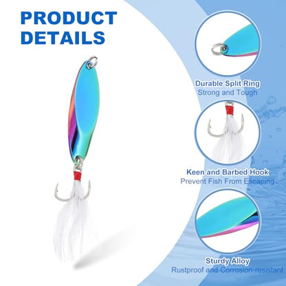 PATIKIL Fishing Spoons, Fishing Lures Casting Spoon Treble Hooks Jigs Hard Metal Spinner Baits - color: Multicolor, size: 3/8 oz