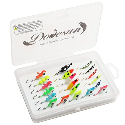 Dovesun Ice Fishing Jigs Kit Ice Fishing Lures Glow in The Dark Fishing Gear Lures 20-93Pcs Jig Head with Tackle Box for Panfish Walleye Crappie Perch Bluegil Trout - color: 20pcs