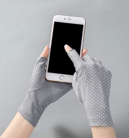 Eohak Women Driving Gloves Sun UV Protection Summer Outdoor Hiking UPF 50+ Glove Touchscreen Half-Finger Glove - color: Grey