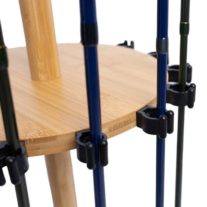 Fishing Pole Rod Racks—Floor Stand Bamboo Fishing Gear Equipment Storage Organizer, Easy Installation - Round rods holder - style: holds up 15 rods
