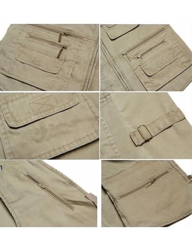Men's Lightweight Utility Fishing Vest V Neck Safari Photographer Vests - color: Khaki, size: Medium