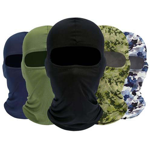 ROXUN Balaclava Ski Mask, 5 Pack Neck Gaiter Motorcycle Summer Cooling | UV Protection Shiesty, Windproof Scarf for Men/Women, Face Mask, Versatile Use - color: Black+mossy Camo+ink-blended Blue+army Green+navy