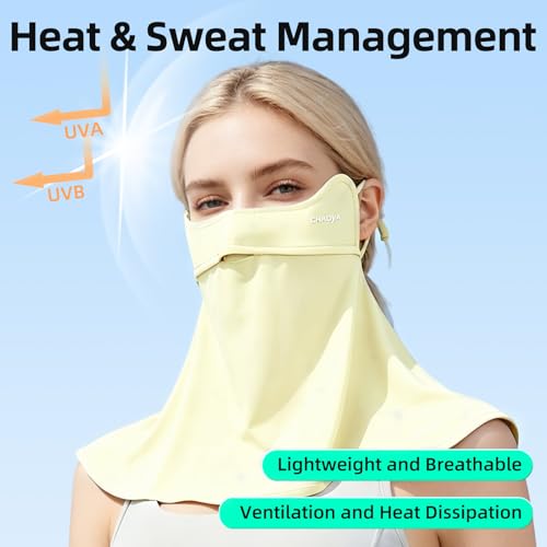 UPF 50+ Sun Protection Face Mask with Neck Coverage, UV Face Mask for Outdoor Activities, Unisex Breathable Sun Mask - style: Pale Yellow