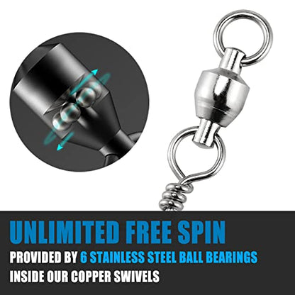 Dr.Fish 20 Pack Fishing Snap Swivels Ball Bearing Swivels Fishing Tackle Saltwater & Freshwater Coast Lock Lure Snaps Clips Terminal Tackle Line Leader Connector Accessories - size: #2-46LB-20 Pack