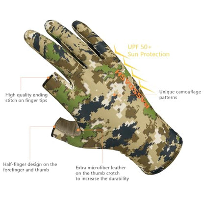 BASSDASH Unisex Fingerless Camo Hunting Gloves for Men's Women's Early Season Warm Weather UPF 50+ Lightweight Fishing Photography HG03 - color: Highland, size: Medium