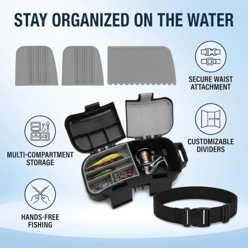 VBESTLIFE Fishing Tackle Box Waist Pack, Plastic Fishing Waist Box with Removable Dividers and Belt for Shore Wading Bait Hook Lure Storage Organization