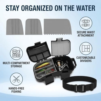 VBESTLIFE Fishing Tackle Box Waist Pack, Plastic Fishing Waist Box with Removable Dividers and Belt for Shore Wading Bait Hook Lure Storage Organization