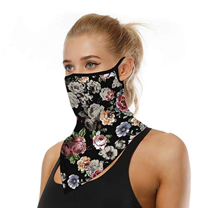YAYOUREL Neck Gaiter Face Mask Bandanas for Men Women UV Face Scarf Cover Ear Loop Hole Facemask for Fishing Running Cycling - color: Gray Black Pink Green