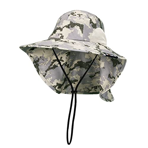 Tirrinia Wide Brim Sun Hat with Neck Flap for Men & Women, Breathable Hiking Fishing Safari Hat, Outdoor UV Protection Cap - color: Digital Gray