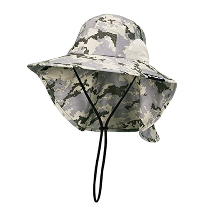 Tirrinia Wide Brim Sun Hat with Neck Flap for Men & Women, Breathable Hiking Fishing Safari Hat, Outdoor UV Protection Cap - color: Digital Gray