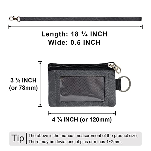CHENSPRX Minimalist RFID Blocking Small Wallet with ID Window,WaterResistant Zip Id Case Wallet with Lanyard Keychain for Cards,Cash,Travel,Women,Men - color: DarkGrey
