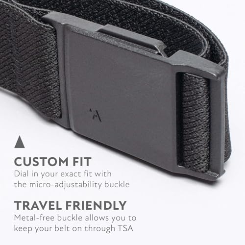 Arcade Belts Mens Explore Belt, Stretch Webbing for Max Comfort & Custom Fit, Metal-Free Buckle, Machine Washable Travel Belt - color: Black