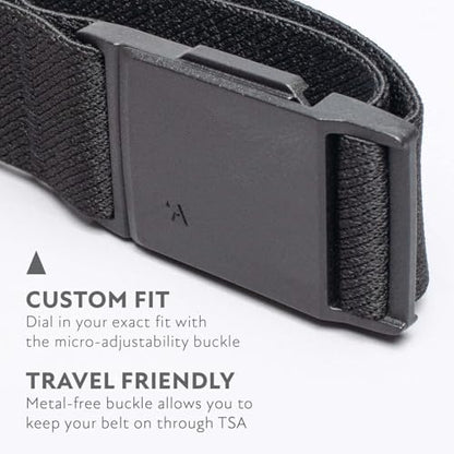 Arcade Belts Mens Explore Belt, Stretch Webbing for Max Comfort & Custom Fit, Metal-Free Buckle, Machine Washable Travel Belt - color: Black