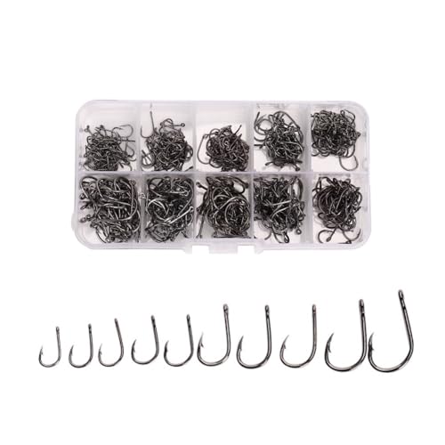 500Pcs Fishing Hooks Set – High Carbon Steel Sharpened Barbed Circle Hooks in Assorted Sizes 3 to 12 for Freshwater and Saltwater Fishing - size: 1#-with Holes