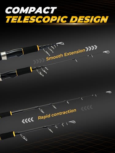 Jenseits 7FT Fishing Rod, 24T Carbon Fiber Telescopic & 4-Piece Travel Rod, Spin and Cast Options, Stainless Steel Guides with Ceramic Inserts, for Bass, Trout, Catfish, Freshwater & Inshore Fishing - size: Spin-7ft-Medium Heavy-Fast